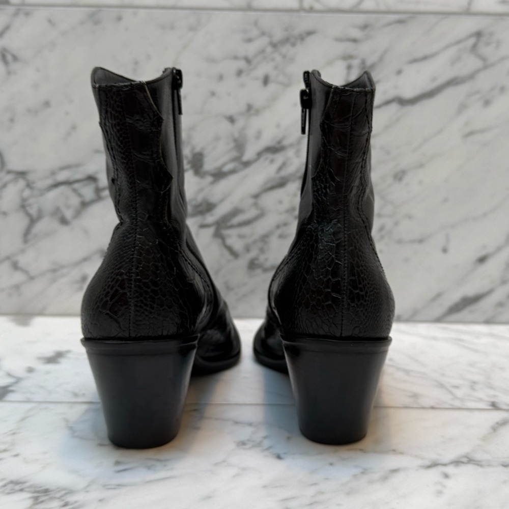 Vintage Franco Sarto Black Leather Animal Print Heeled Boots - Picture 5 of 9